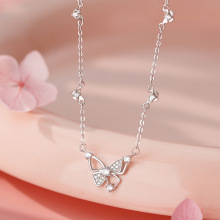 S999足银小清新镂空蝴蝶项链甜美文艺百塔气质甜美锁骨链代发