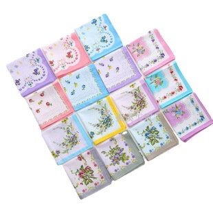 Cross-border Japanese fresh 28*28cm cotton printed ladies handkerchief 32 cotton floral small square handkerchief