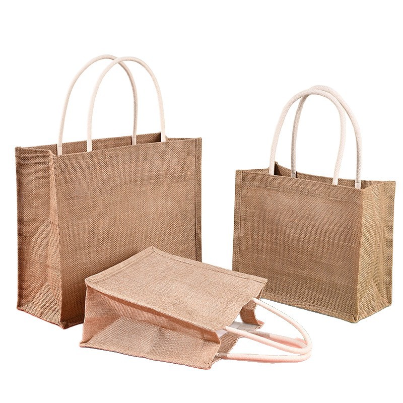 Bolsas de lino personalizadas Renacimiento DIY bolsa de compras de yute Bento impermeable gran capacidad no impresa bolsa de lino image 6