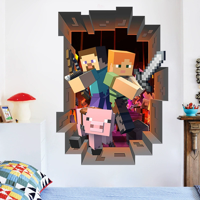 Minecraft run away мой мир 3D трехмерный злодей майнинг детская комната декоративная стикер стены самоклеящаяся