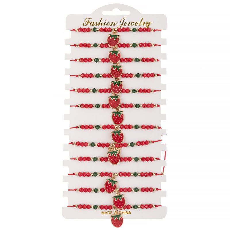 Cross-Border Hot-Selling New Product Sweet Strawberry Braided Bracelet Women's Lucky Red Rope Crystal Beaded Couple Bracelet Set