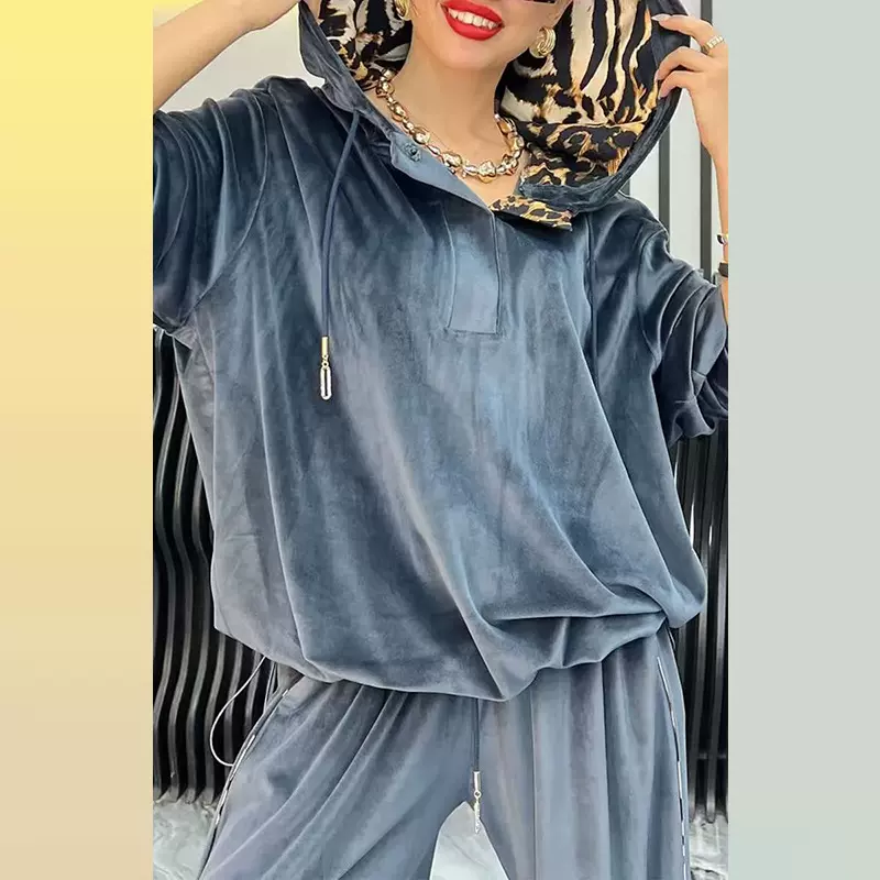 亚马逊跨境2025秋季欧美外贸新款女装时尚休闲连帽上衣长裤两件套