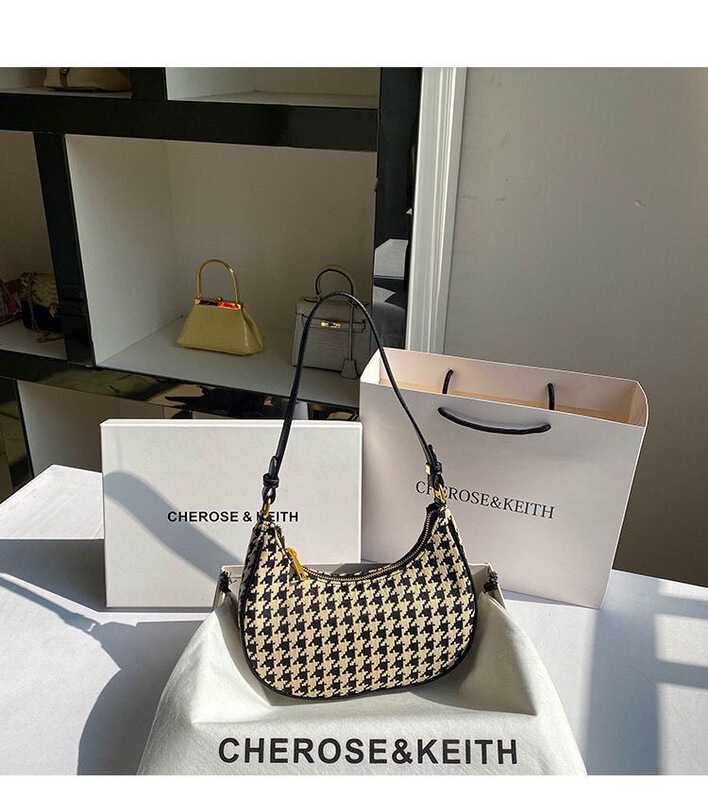 CHEROSE & KEITH houndstooth niche baguette underarm bag for women 2022 new all-match shoulder Crescent bag CHEROSE & KEITH houndstooth niche baguette underarm bag for women 2022 new all-match shoulder Crescent bag