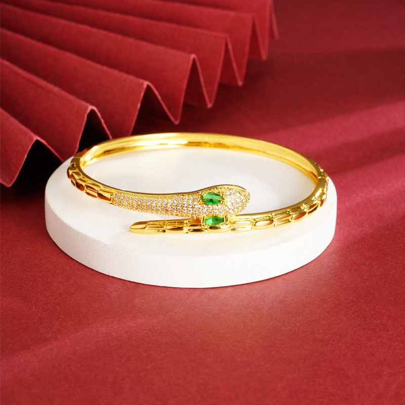 Brazalete de oro de arena vietnamita antiguo simple lujoso ligero estilo ligeramente marcado pulsera de piedra serpiente universal para mujeres no se desvanecen joyas