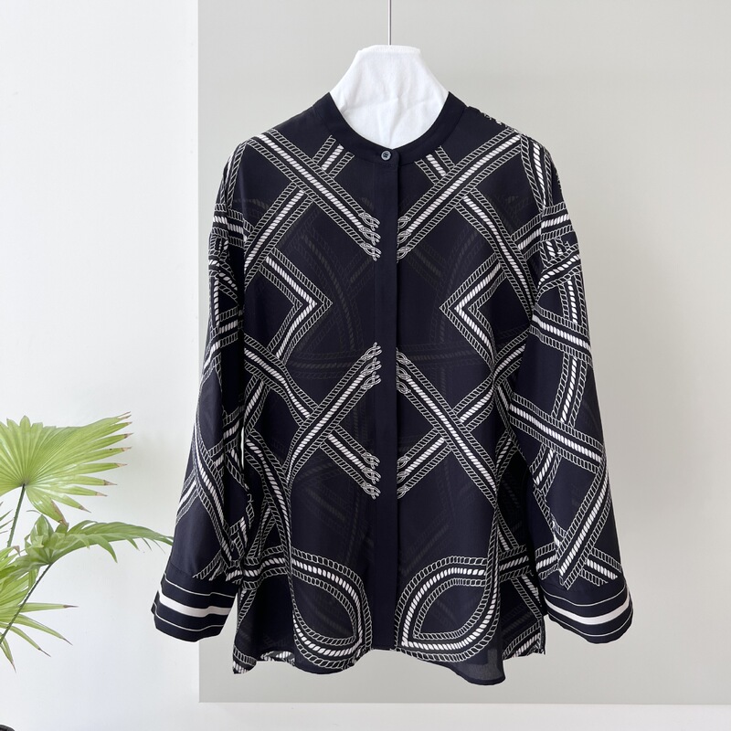 in stock Rope Flower 18 Mmi Crepe De Chine Zhen Silk Shirt Elegant Elegant Printed Profile Shirt 11137