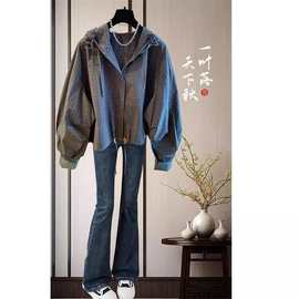 2025春秋新款大码胖妹妹时尚文艺范慵懒风洋气休闲格子衬衫外套女