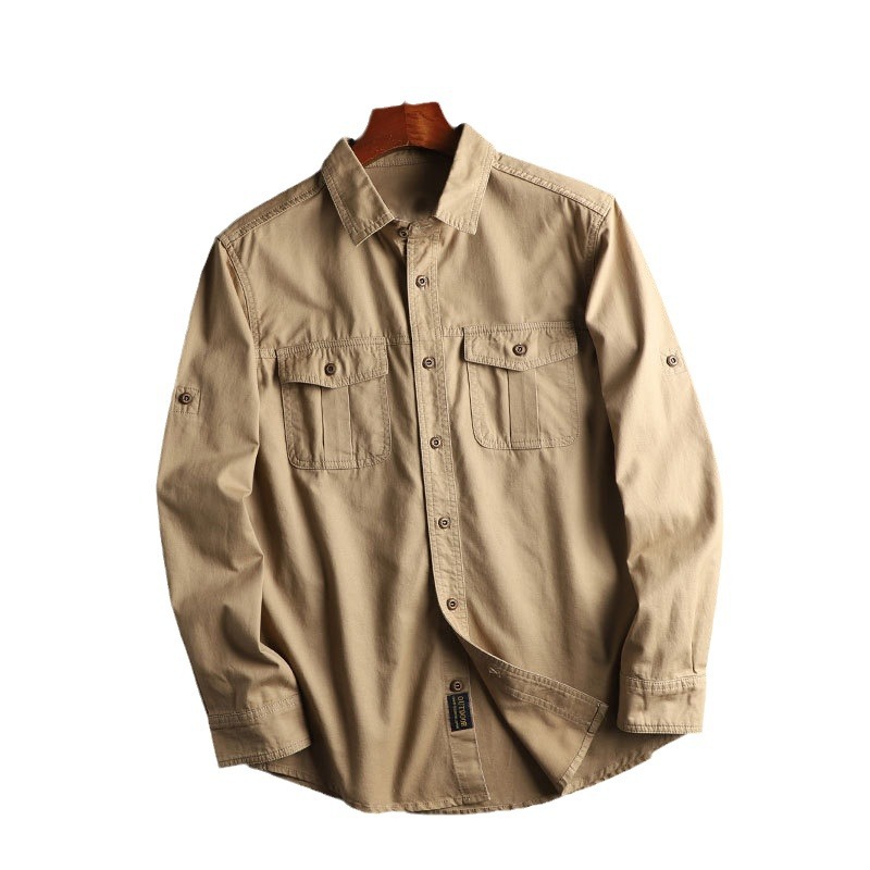 Herramientas de comercio exterior de Europa y Estados Unidos de bolsillo camisa chaqueta hombre camisa de manga larga chaqueta casual suelta chaqueta hombre