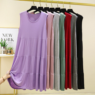 Summer Nightgown for Women with Suspenders Modal Sleeveless Long Pajamas Thin Large Size Vest Dress Outer Wear Home Clothes
