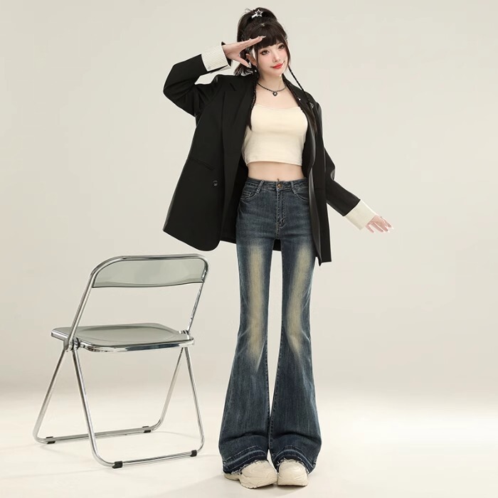American Retro Old Embroidered Low Waist Flared Jeans Spring and Autumn New Slimming Spice Girls Micro Long Trendy Pants American Retro Old Embroidered Low Waist Flared Jeans Spring and Autumn New Slimming Spice Girls Micro Long Trendy Pants