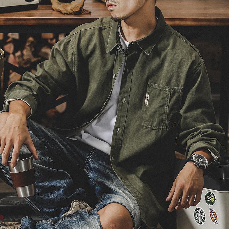 American Retro Work Shirt Men's Long-Sleeved 2024 New Japanese Style Loose Large Size Shirt Men's Autum Jacket Men
