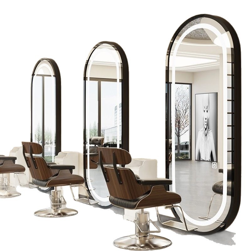 Barbería con lámparas, espejo de peluquería, espejo de maquillaje contra la pared, espejo de peluquería de moda simple, espejo de peluquería