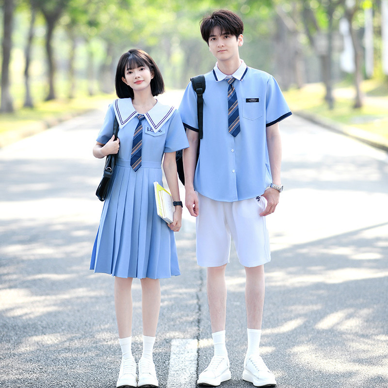 Class Uniforms, College-Style Suits, Short-Sleeved Shirts for Junior High and High School Students, Blue Dresses, Performance Clothes, Graduation Season School Uniforms