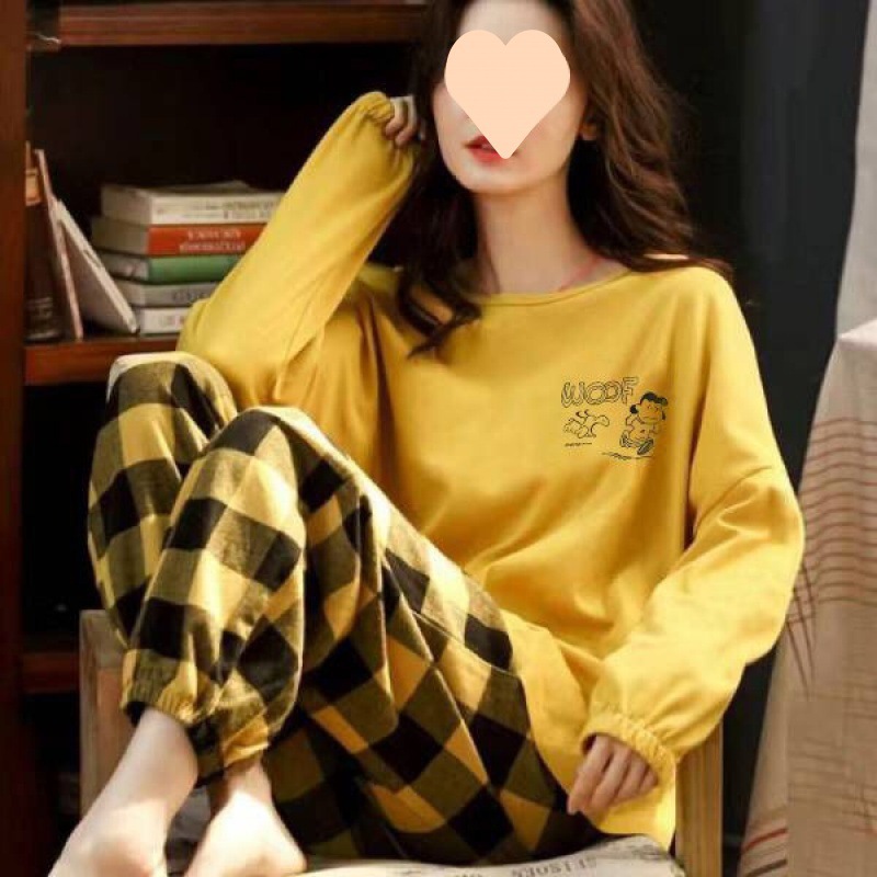 잠옷 여성용 긴팔 봄 · 가을 한국식 학생 귀여운 얇은 플러스 사이즈 느슨한 달콤한 캐주얼 투피스 홈 옷