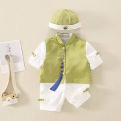 Boy Baby's First Birthday Holding-A-Book Tang-style Traditional Chinese Dress for 100-day and 100-year-old Celebration Summer Clothes Newborn Hanfu Crown Dress