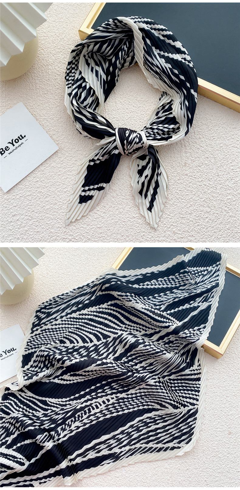 Fashion Elegant Pleated Small Square Towel Decoration Scarf  70*70 display picture 4