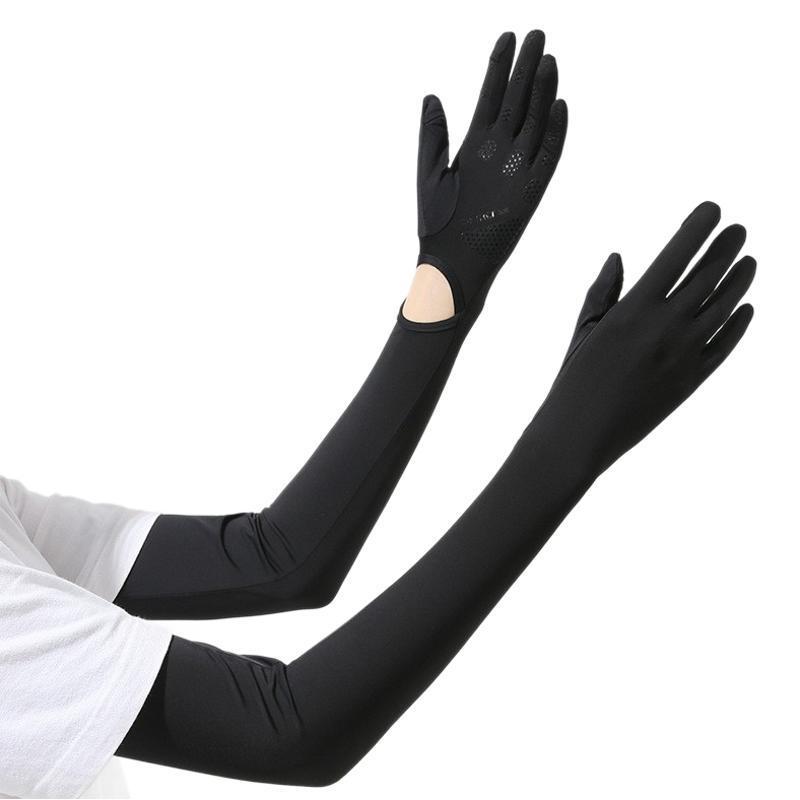 Verano guantes solares de hielo largo para montar al aire libre coche eléctrico pantalla táctil dedos expuestos ventiladores guantes solares de manga fría