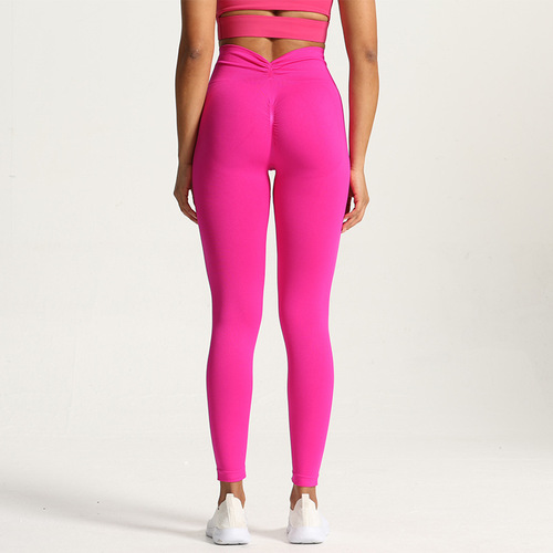 Amazon's new V-waist seamless knitted yoga pants peach hip high elastic training tight sports fitness pants for women