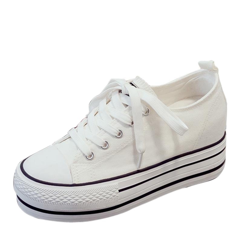 Inner Height 8cm Canvas Shoes Women's 2021 Spring New All-match Trendy Shoes Korean Style Thick Bottom Platform Shoes