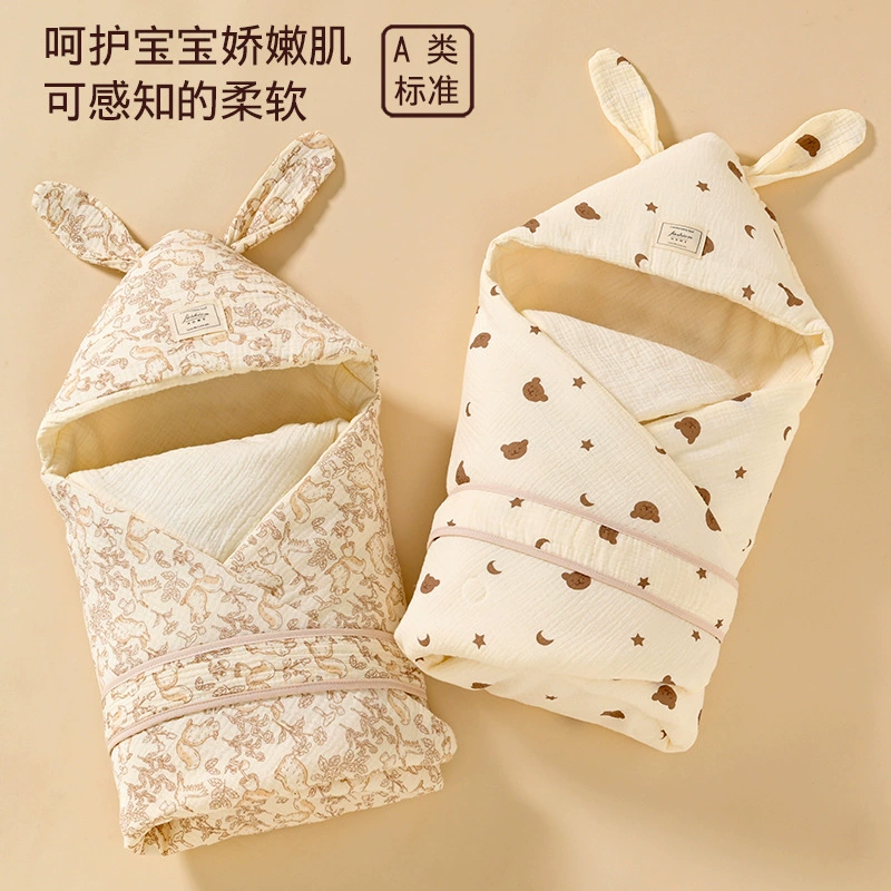 Марлевое одеяло для новорожденных из чистого хлопка типа А, мягкое дышащее стеганое одеяло с большими кроличьими ушками, детское одеяло для родильного зала