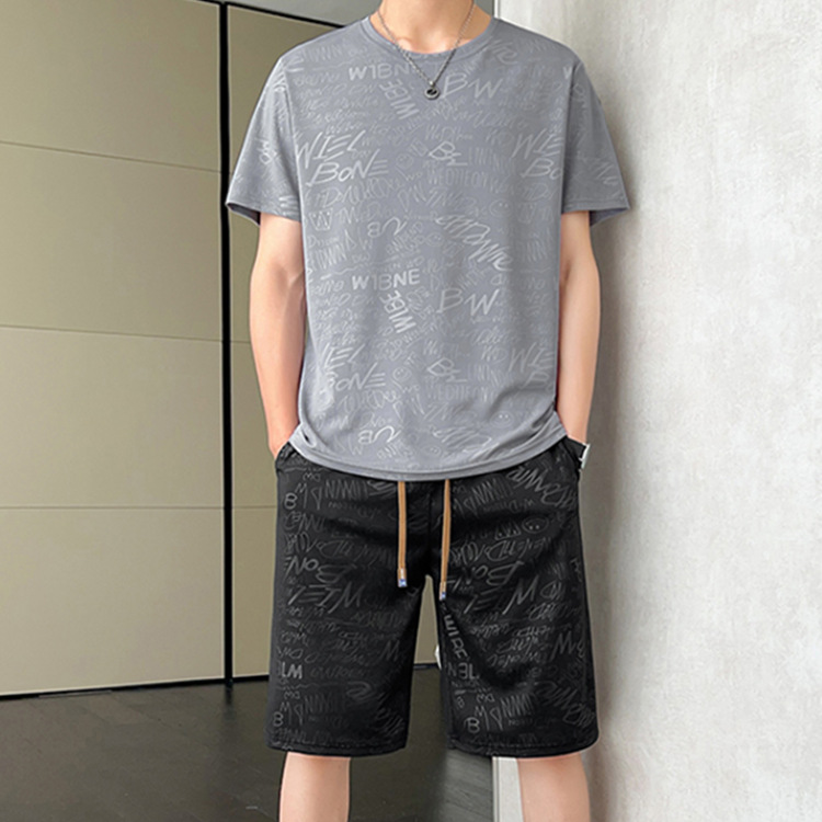 Set de manga corta de verano secado rápido marca de moda hombre relajado casual cinco pantalones cortos deportivos de hombre con pantalones cortos de dos piezas