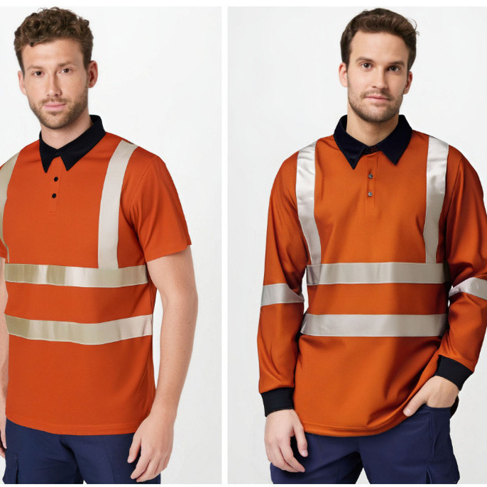Camisa Polo de Manga Larga con Cinta Reflectante para Hombre, Ropa de Trabajo, Construcción Vial, Seguridad, Camisa de Trabajo con Cuello