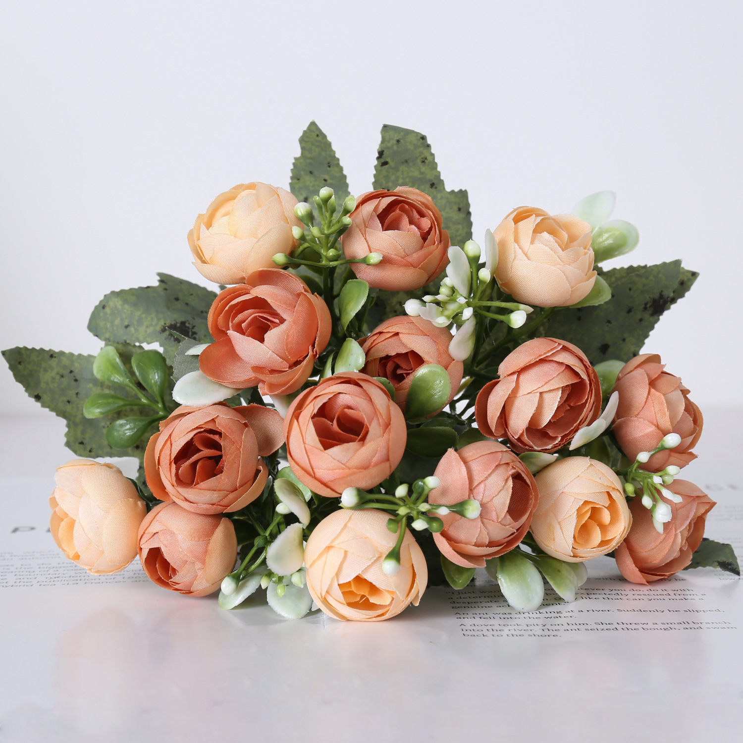 15 flores de peonía de camellia coreana flores de peonía de brotes de corazón estilo pastoral decoración de flores de flores