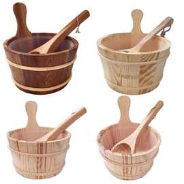 跨境热卖桑拿房配件干蒸房香柏木桶木勺4L汗蒸桑拿炉浇水水桶