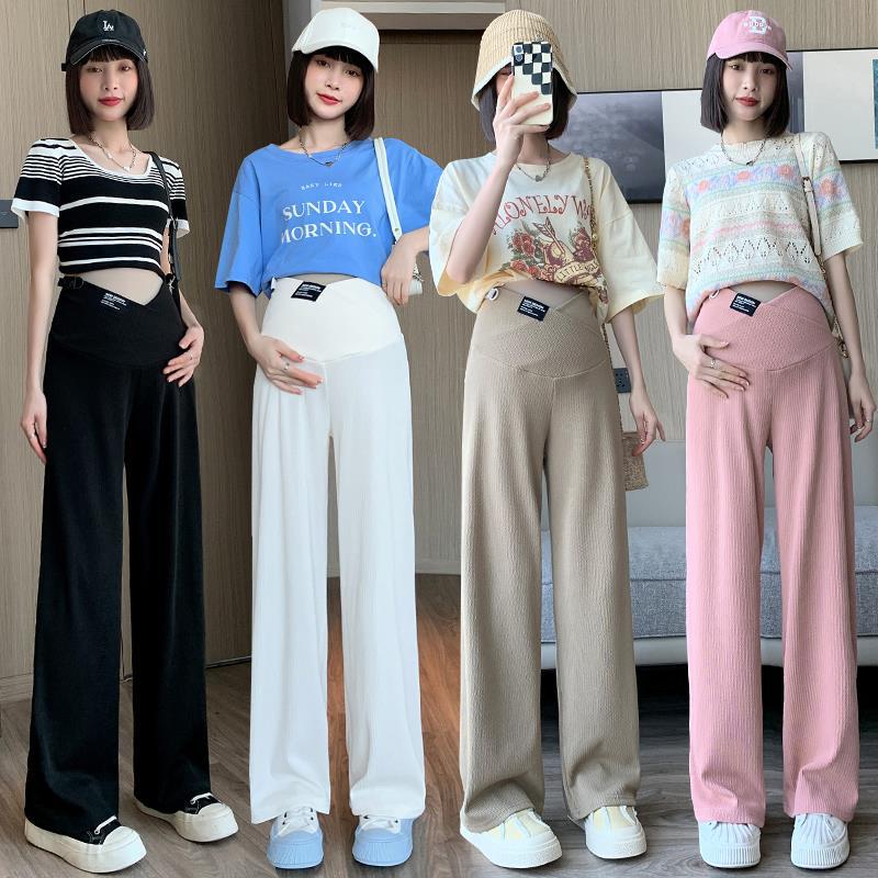 Real Price: Maternity 2025 Summer Ice Silk Low-Waist Wide-Leg Pants, Drapey, Slimming, Fashionable Cross-Waist Long Pants, Air-Conditioning Pants