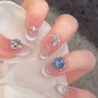 蓝调美甲纯手工冰晶假指甲