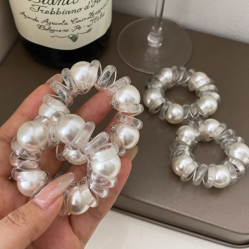 Nueva perla transparente cuerda del pelo de las mujeres simple elegante diadema línea telefónica banda de pelo de alta banda de goma elástica tocado