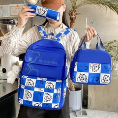 Cross-border new primary school student schoolbag female three-piece set Korean version contrasting color large capacity backpack insulated lunch box bag wholesale