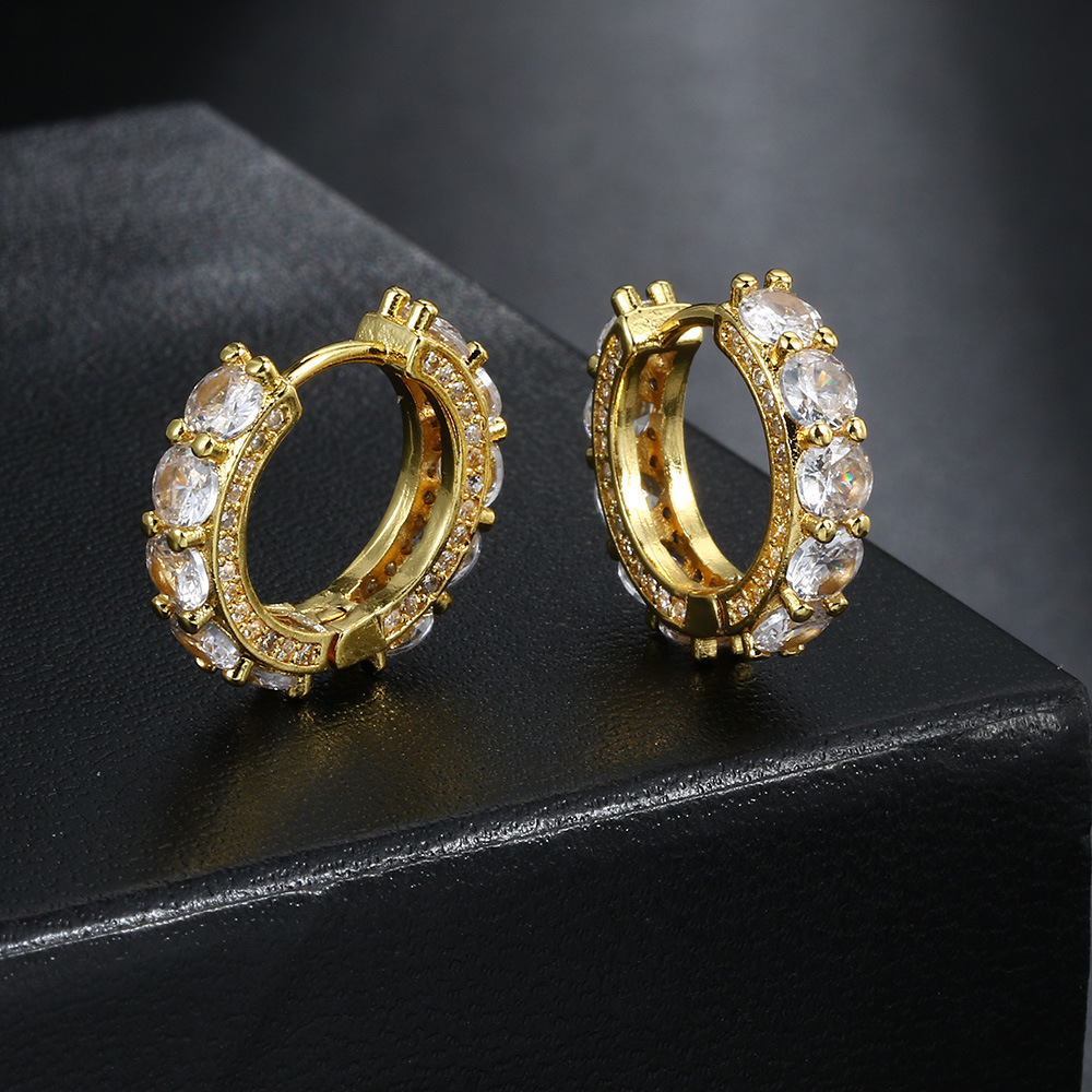 Round full diamond hip-hop buckle with zircon micro inlay trendy earring popular jewelry_ipsvogv.com
