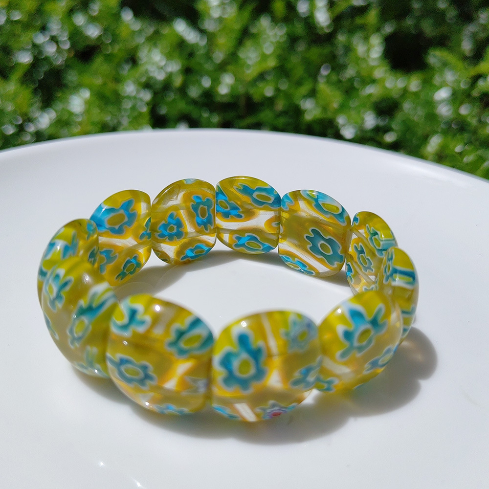 50g Weight Stretch Adjustable Clasp Closure Type Bracelets Classification glass Chain Material 1 Piece Quantity Daily Occasion glass Material Round, Flower Pattern All Seasons Season Women's Gender Handmade Design Pastoral Style Pastoral Round Flower Glass Stretch Adjustable Beaded Bracelets Wholesale 41