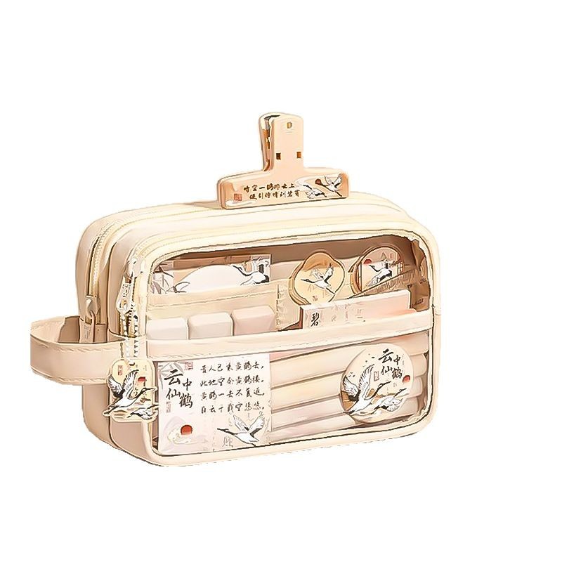Bolsa de lápices de estilo nacional Juego de papelería de estilo antiguo Caja de papelería Suministros escolares para niños de gran capacidad Caja de lápices para estudiantes Bolsa de papelería