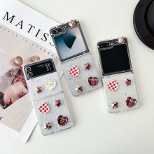 ins网格爱心星星纽扣手机壳适用三星zflip5翻盖折叠屏zflip6创意4