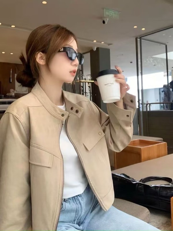 美拉德麂皮绒立领休闲夹克外套女秋季2025新款小个子长袖短款上衣|undefined