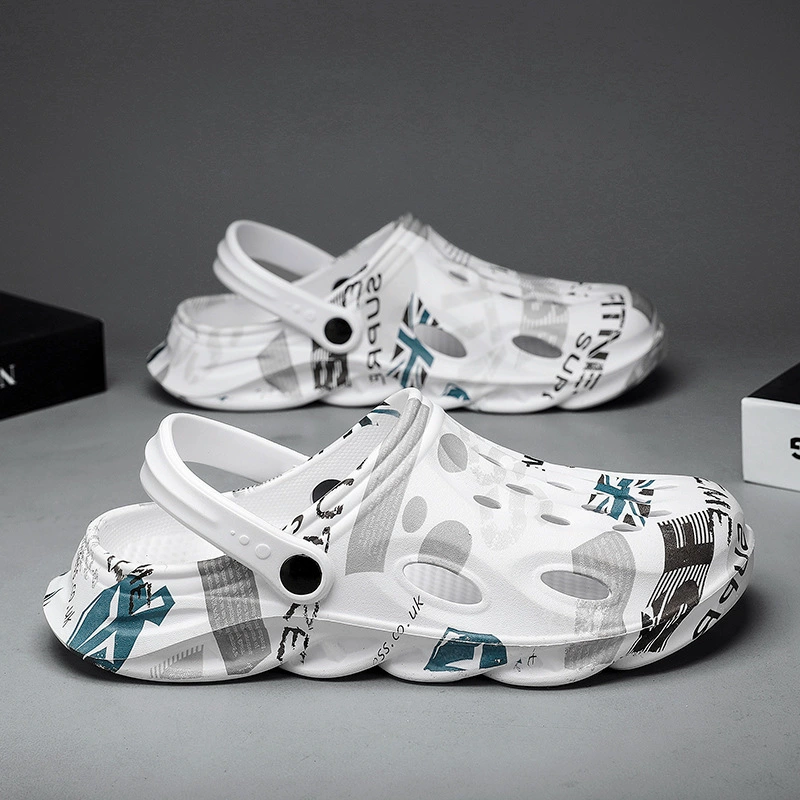 Туфли с дырками, мужские летние уличные тапочки с закрытым носком, спортивные сандалии без шнуровки на толстой подошве, нескользящая пляжная обувь