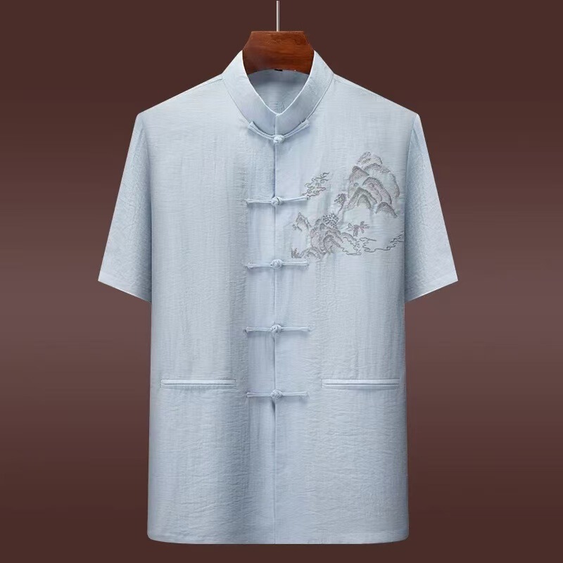 New High-End Tencel Cotton Tang Suit for Middle-Aged and Elderly Men in Summer Chinese Style Dad Summer Short-Sleeved Suit New Chinese Style Men New High-End Tencel Cotton Tang Suit for Middle-Aged and Elderly Men in Summer Chinese Style Dad Summer Short-Sleeved Suit New Chinese Style Men
