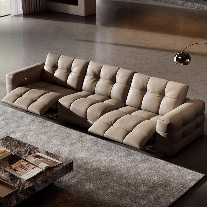 Sofá de cuero funcional eléctrico de primera capa de piel de vaca estilo italiano minimalista sofá de algodón de azúcar sin pared sofá recto nuevo