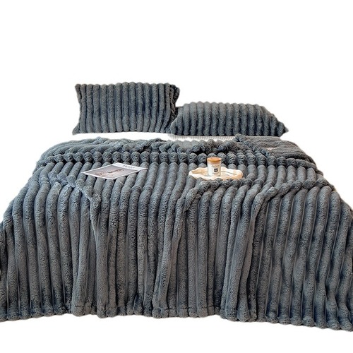 Fleece Plush Rabbit Hair Throw Blanket Cover for Spring and Autumn, Simple Airplane Blanket, Nap Blanket