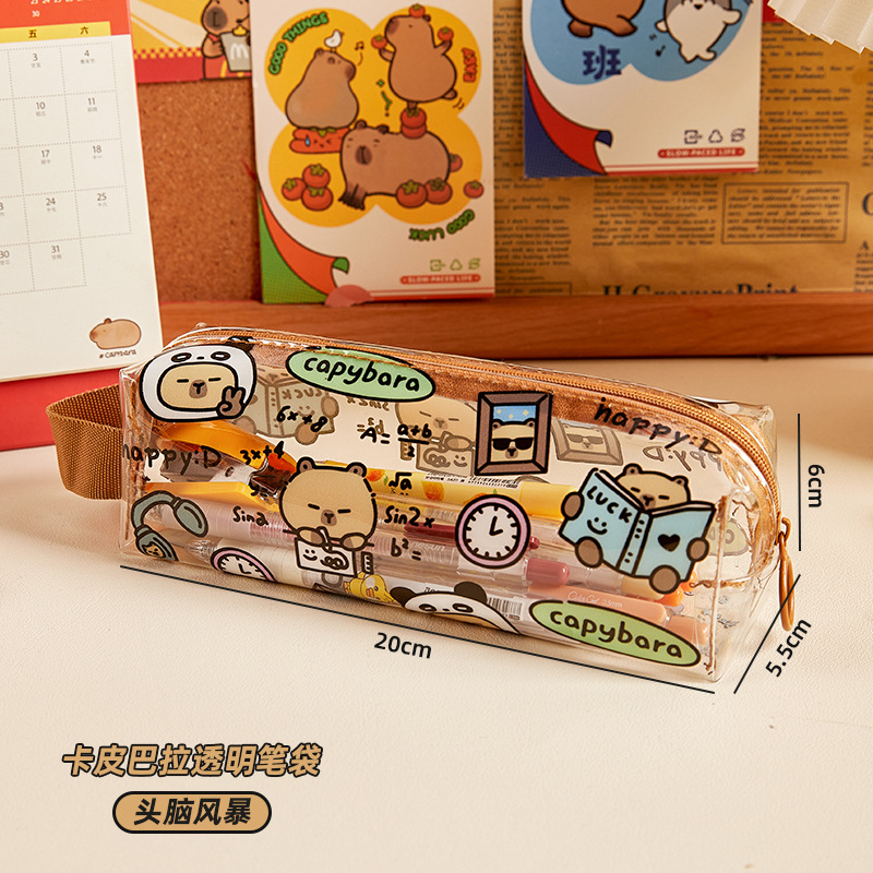 Kapibala Bolsa de lápices transparente lindo estudiante de escuela primaria caja de lápices dibujos animados simple estilo ins niña regalo de alto valor