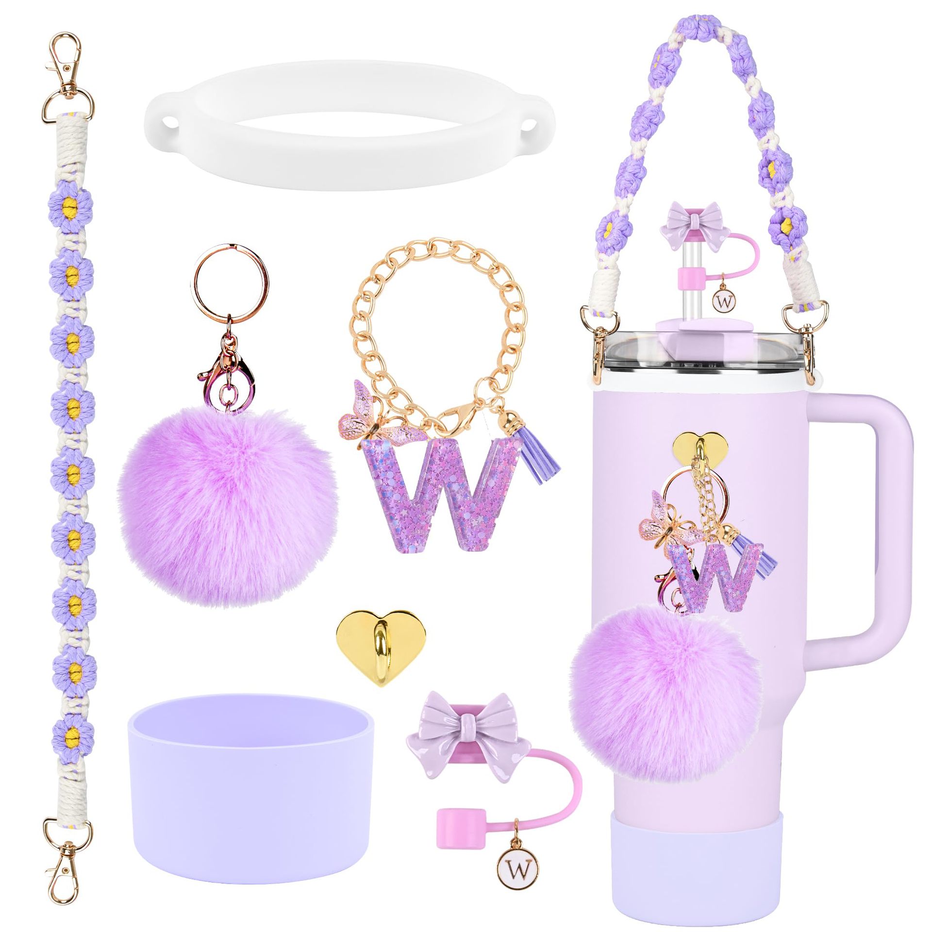 Hot sale Stanley Cup accesorios set 10mm cubierta de paja letras mariposa cadena bola de silicona cubierta de taza