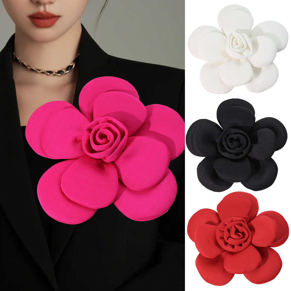 Große Kamelien-brosche Für Damen Elegante Ansteckblume Aus Stoff_voghion.com