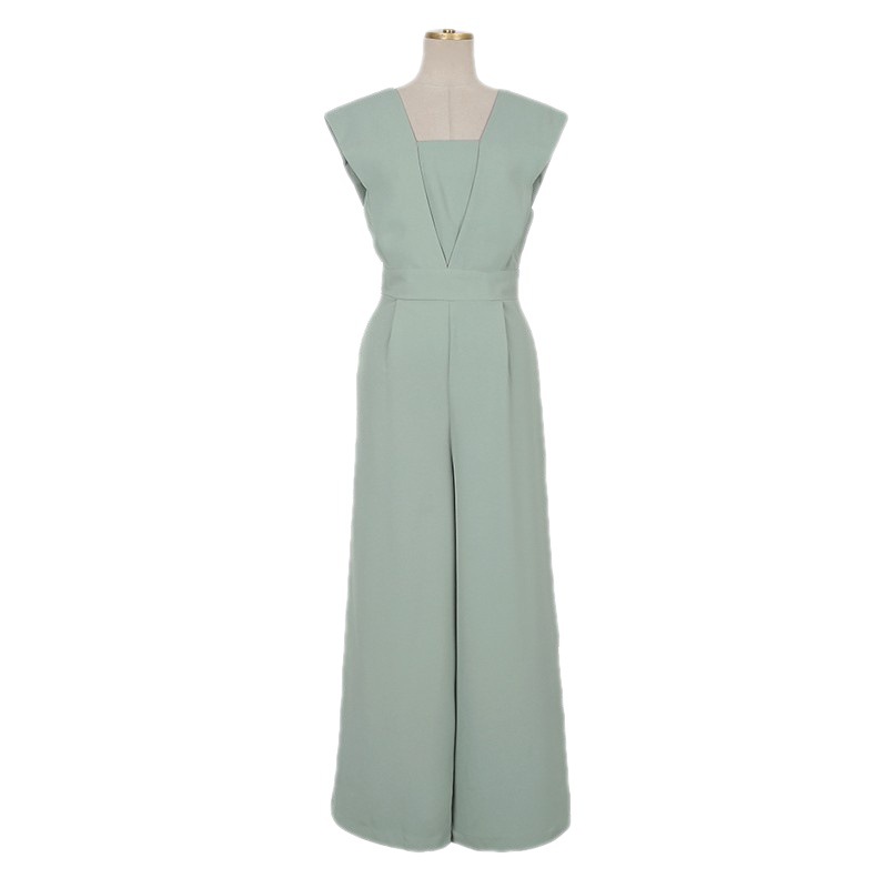 Mono de estilo coreano con cuello cuadrado, cintura entallada, efecto adelgazante, ropa de mujer transfronteriza, novedad de verano, pantalones anchos con bolsillos, elegante y con estilo.