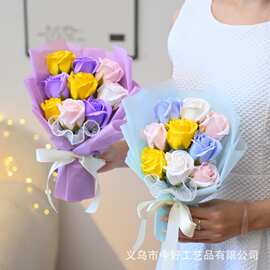 跨境新品手捧花束成品仿真花9朵玫瑰花香皂花礼品节日送女友花束