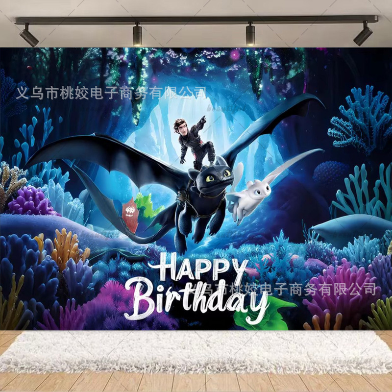 跨境亚马逊驯龙高手儿童生日背景布乙烯基布派对装饰背景横幅|undefined