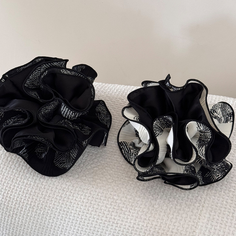 新中式复古气质水墨印花宽边肥肠圈黑白韩国时尚洋气头绳耐用发饰