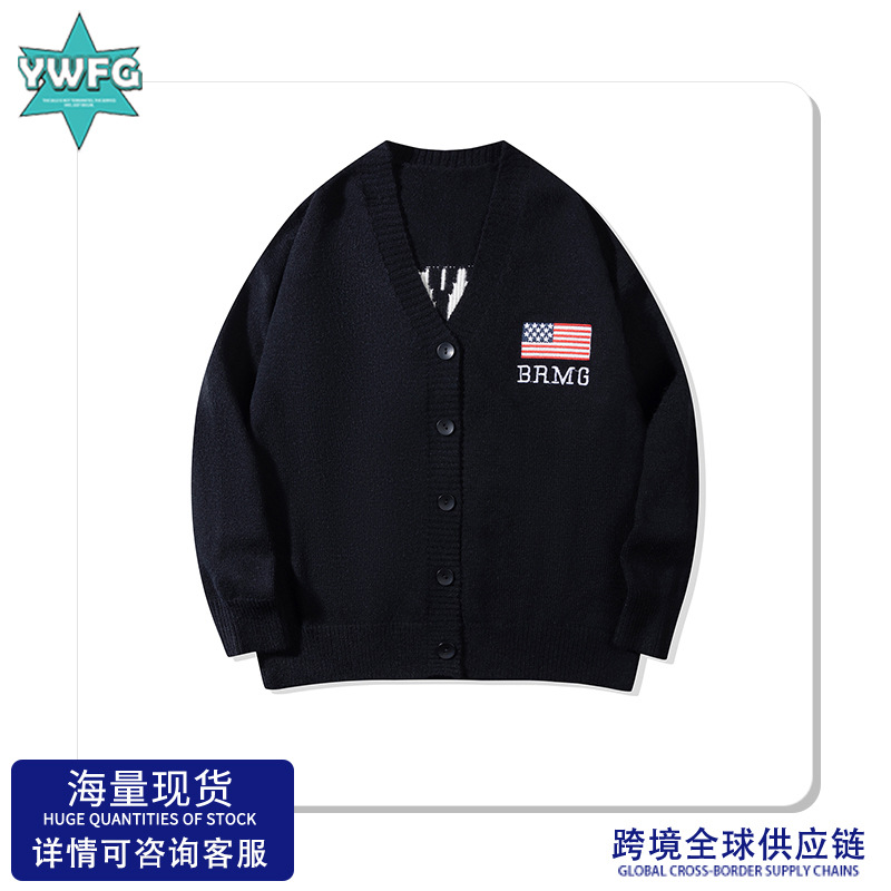 YWFG ropa de mujer americana retro letras de otoño 2024 pareja alta versátil cuello redondo manga larga suéter de punto