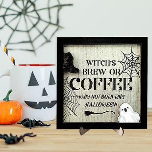 in stock Halloween Cute Ghost Decoration Wooden Coffee Photo Frame Coffee Shop Home Creative Desktop Decoration
