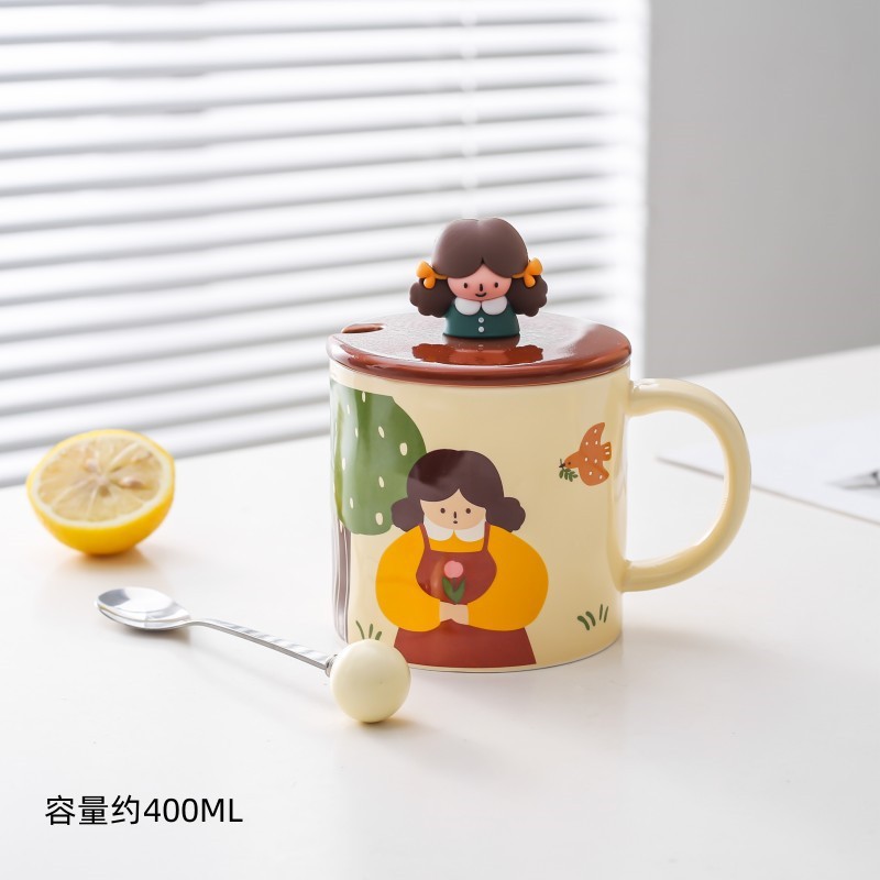 Leche fufu dibujos animados lindo taza chica Taza de cerámica pareja taza de agua oficina en casa taza de desayuno con tapa cuchara